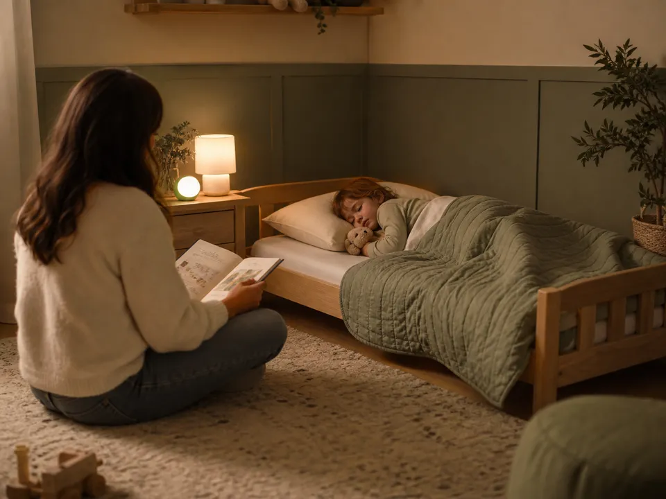 Toddler bedtime routine in a calm bedroom